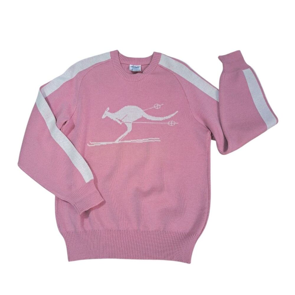 Hysport Women's Wool Long Sleeve Knit Pink Australia Pullover Sweater Vintage L